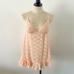 H&M peach pink lace babydoll chemise lingerie size 6 women’s slip coquette